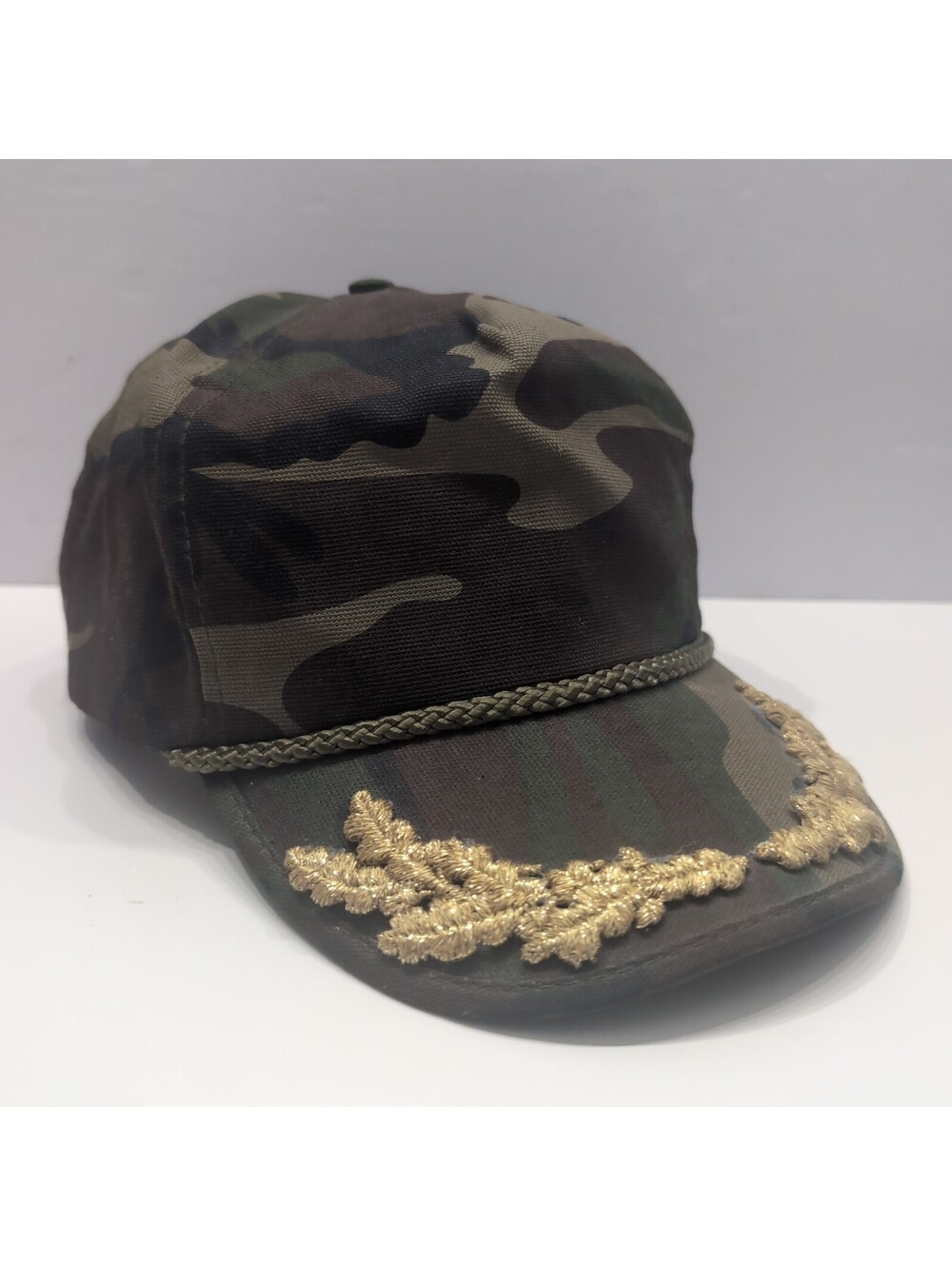 Vintage 80s San Sun Camouflage Mesh Trucker Sunglasses Mount Rope Hat Oak Leaf